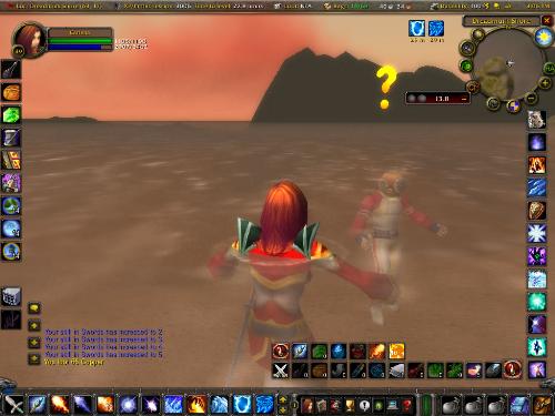 Question Marks - No, he's not confused. That question mark says he is the one you have to turn a quest in to.
