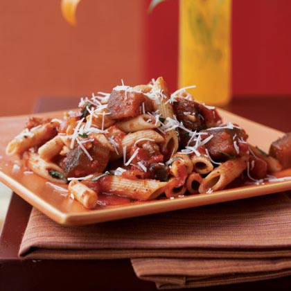 Brown Rice Penne and Eggplant -   Brown rice pasta has a firm texture and nutty flavor that pairs well with hearty toppings such as this tomato-eggplant sauce.