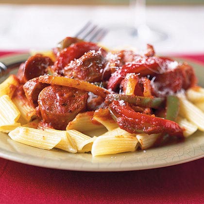 Sausage and Peppers - Add flavor to turkey sausage by sautéing it in the skillet with fresh bell pepper. Stir in a store-bough pasta sauce to get a quick-cooking meat sauce that tastes like it's simmered for hours.