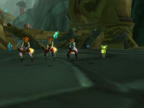 Halloween Shot - A group of players dressed up for the Halloween equivalent holiday in WoW.