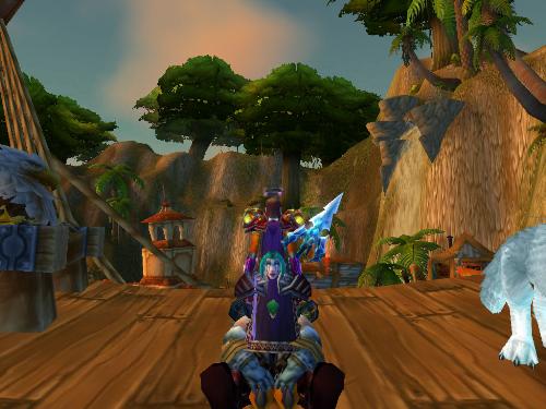 Strange Looks - Characters in WoW are not limited by others player's characters and can pass through them. This makes for some strange looking hybrids at the flight paths.