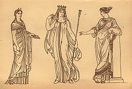 Ancient Goddesses - line drawing of 3 Goddesses Ancient Goddesses - line drawing of 3 Goddesses