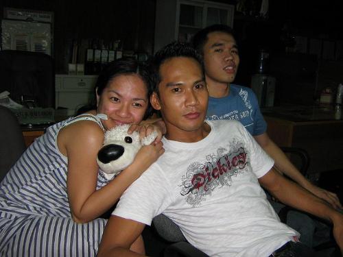 Almasen's pre birthday celebration - me, israel and harim squeezing himself.