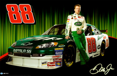 Dale Ernhardt Jr. with his new AMP #88 car - Poster of Dale Ernhardt Jr. debuting with his new #88 Nascar car