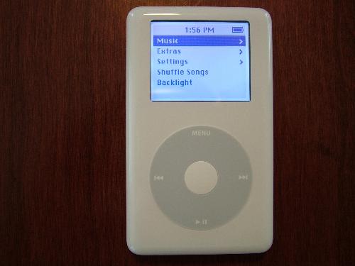 IPod with backlight on - Photo of front of IPod with backlight on