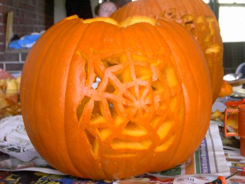 Carved Pumpkin - This is a Jack-o-lantern that I carved last Halloween using a pattern I downloaded off of the internet.
