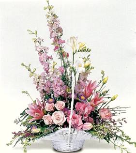 Basket of Flowers - basket of pink flowers