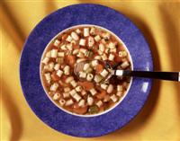 A hearty bowl of Pasta Fagioli - Italian Pasta Fagioli is an Italian tomato based soup, with macaroni and beans