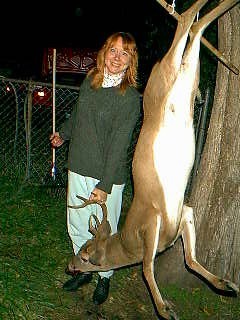 Deer Me! - Don't get upset! I didn't shoot this deer, he ran into my car! His back was broken and a police officer had to shoot him. Once I saw the damage to my car I asked if I could have him. The officer said 'Sure!' and put him in my trunk. I never thought I could skin and clean a deer before, but anger makes us do strange things sometimes! He did over $2,000.00 worth of damage to my car!