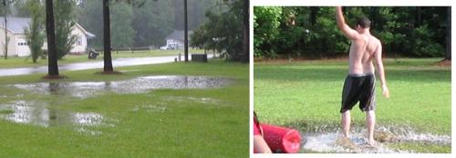 My 'lake front home' in NC - When I lived in NC, the house I rented was on a former swampy area, so it always flooded after a good rain. The neighbor kids loved it and would even bring out their boogie boards.