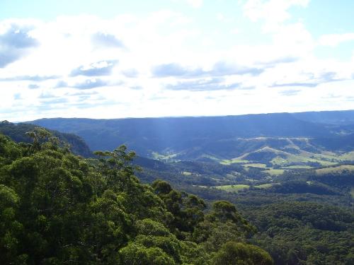 View of valley ... - The mountains and valley to the west of the walkway.