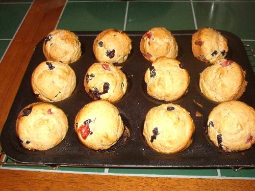 Strawberry and Blueberry Muffins - 
I had leftover strawberries and blueberries to use up, so I made muffins. They were awesome!