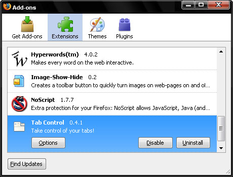 Tab Control - Firefox Tab Control Addon