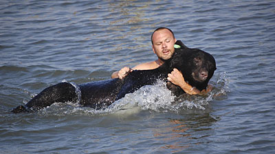 saving the bear - Adam saving the bear from drowning saving the bear - Adam saving the bear from drowning