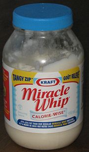 Miracle Whip - This is a jar of Mircle whip salad dressing/sandwich spread made by the makers of Kraft foods.