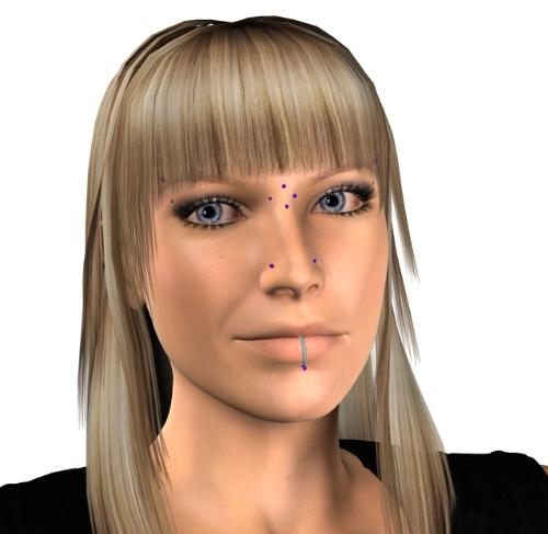 3D Piercings - A 3d woman with many facial piercings.