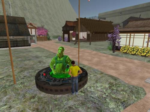 The Statue of Firefly's Hoban Washburne,'Wash' ,in - This is a SL Homage to the 'Firefly' Series,and the Episode 'Jaynestown'-A Character,Jayne,was previously involved in a Holdup that went wrong in a town the Crew are visiting,and they discover Jayne's Actions gave him Folk Hero Status with a statue of Him standing in the Middle of the Town! On Seeing this 'Wash',the Pilot,Comments 'We gotta go to the Crappy town Where I'M a Hero!' Hence,Washtown!
