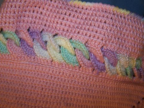 Close-up of baby blanket - I really love this blanket because of the rings. I think they are pretty cool looking. Not fun to make, but I like the outcome!