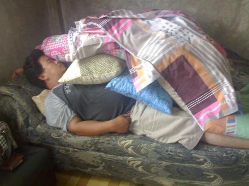 Sleeping with heavy loads - try sleeping like this if you can still breath..