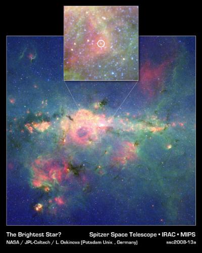 &#039;Peony&#039; the second most light star - The Nasa has discovered &#039;Peony Nebula Star&#039; the second most light star after Eta Carina.

Image credit: NASA/JPL-Caltech/Potsdam Univ.