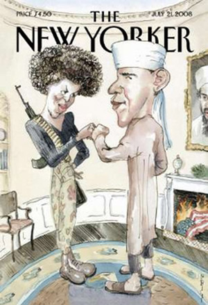 obama and michelle on the cover of the New Yorker - This is the cover of the New Yorker's article on Obama's political roots and whirlwind ascent to presidential candidate.