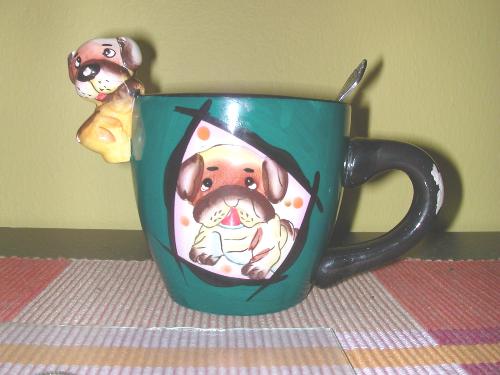 My favourite coffee mug - My favourite coffee mug, with a picture of a dog, and a tiny doggy hanging on the rim