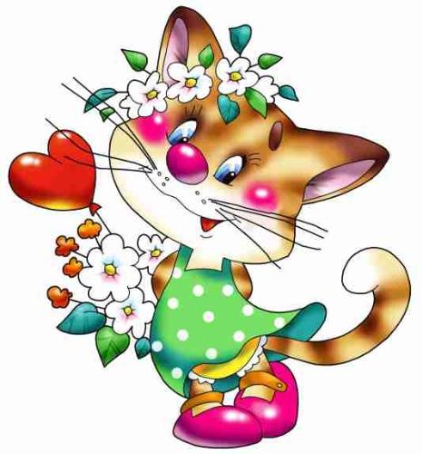 cat - This is a cute cat with flowers and heart ballon on hand.