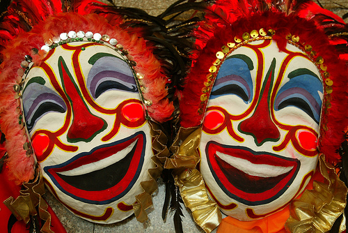 Bacolod MasKara Festival - Bacolod's most popular fiesta, is celebrated on the third weekend of October closest to October 19, the city's charter day.  Festivities kick off with food fairs, mask-making contests, brass band competitions, beauty and talent pageants, a windsurfing regatta, drinking and eating contests, trade fairs and exhibits.