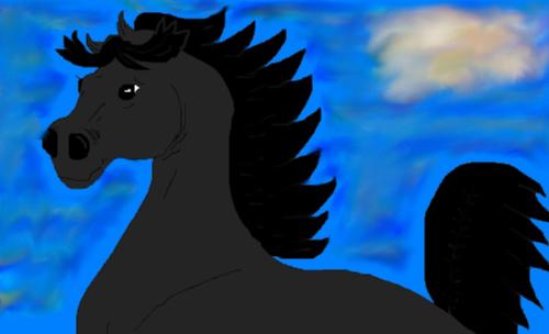 One of the horses that I drew recently using MS Pa - I like to think he's a wild black stallion racing in the wind