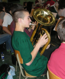 Mitch on baritone - This is my younger son in the school band.