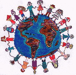 Kids loving kids all over the world. - This is such a beautiful picture. The kids spread all around linking hands together are from all different areas of the world and all different races. They seem to be able to interact together not looking at the race. I have to say I think the adults could take a lesson from kids.