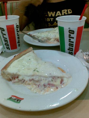 pizza - this is my most favorite: sbarro's chicago white deep dish pizza.