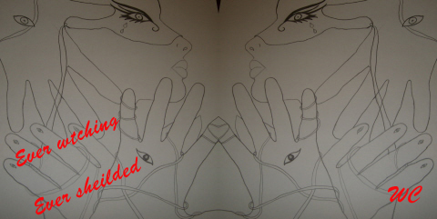 protecting from the pain - just a doodle, symbolic of protecting myself from emotional pain. Always watching out for the pain and shielding against it.