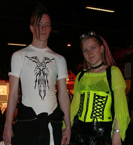 Picture of me and my boyfriend - Both wearing cyber gothic outfits. The glasses on my head are supposed to be there, they are named &#039;goggles&#039; and an accessoiry that&#039;s very popular in this subculture.