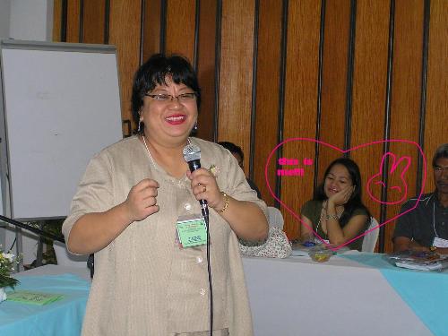 organizer - Ma'am Jaine, the lead organizer of the training on R&D project proposal preparation on May 26-30, 2008 at Anest Tower, Grove, Los Baños, Laguna