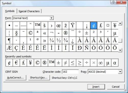 ascii - Special Characters