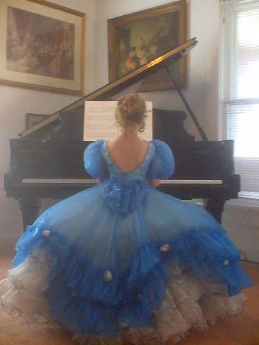 Little Pianist in Blue - Little Mary-Katherine playing the piano in her blue gown