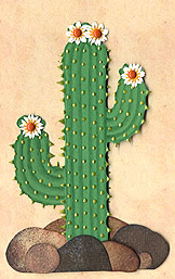 Decorative Cacti - Cute paper cacti decoration for scrapbooking, cards, etc. Measure almost 5 in. Made of cardstock and embellished with gel ink, brads and chalk. Available for sale.