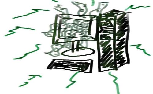 Exploding Money - Money exploding from a desktop computer.