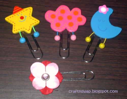 Altered Paper Clips - I got the idea to make these from a blogger friend of mine who's also a crafter. I gave out 3 of these to a lucky reader at my craft blog. :) I still have the pink and red flower clip!