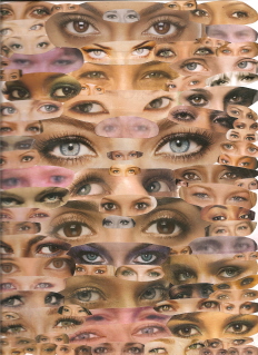 Womens Eyes - A collage of womens eyes cut from magazines. Adhered to drawing paper with matte medium, I would use watercolor paper or heavy card stock next time. This can be framed as is or used as a base for further embellishment with acrylic paint, markers, crayons, etc. See the poem I wrote that this collage accompanies at http://www.associatedcontent.com/article/862583/beauty_of_a_woman.html?cat=10 Copyrighted photo by me!!
