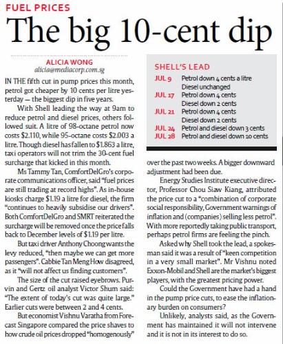 News excerpt from the papers - Typical attitude. Increase in price, they can justify. When price fall, they stay put.