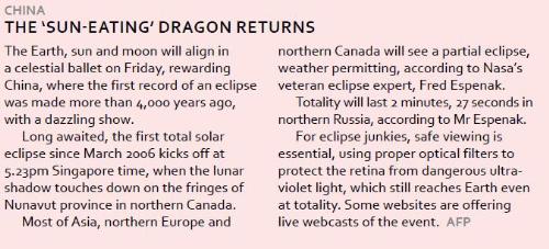 Sun eating dragon - New article in today's papers - A new excerpt taken from today's papers.