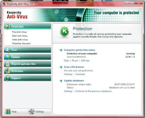 Kaspersky 7.0 - Anti virus software that i used and very user friendly.