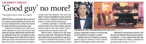 News excerpt from the papers of Shia - What was he thinking? Drinking and driving?