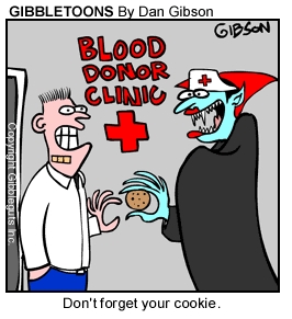 Donating Blood Cartoon - Haha Its a vampire!


