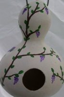 Birdhouse Gourd Painted - small vines decorate this white birdhouse gourd