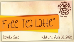 latte - free latte coupon at coffee bean and tea leaf