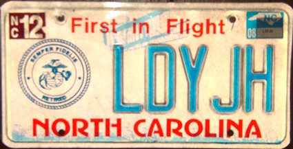 My Vanity Plate - I had vanity plates when I had my car registered in NC. Jarhead is an old affectionate term for Marine, but I could only use 5 letters and this was the best I could do. My Vanity Plate - I had vanity plates when I had my car registered in NC. Jarhead is an old affectionate term for Marine, but I could only use 5 letters and this was the best I could do.
