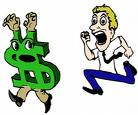 money - cartoon of man madly chasing money.